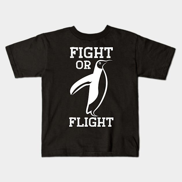 Fight or Flight Funny Penguin Fight Or Flight Meme Kids T-Shirt by Peter smith